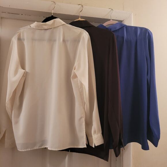 Susan Graver Button Down Shirt Lot Of 3 Size M Cream Blue Brown - Picture 3 of 10